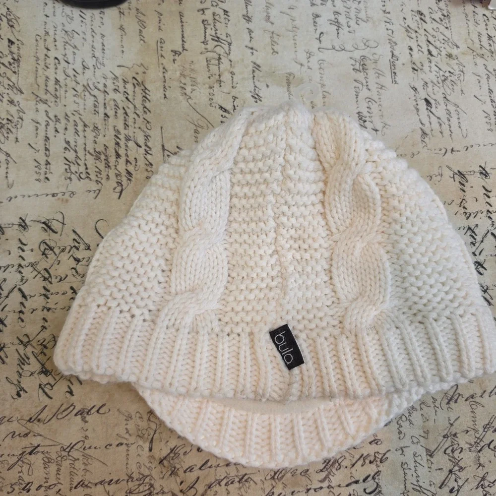 Bula Cable Knit Beanie Hat with Rim Women's One Size, White, Lined